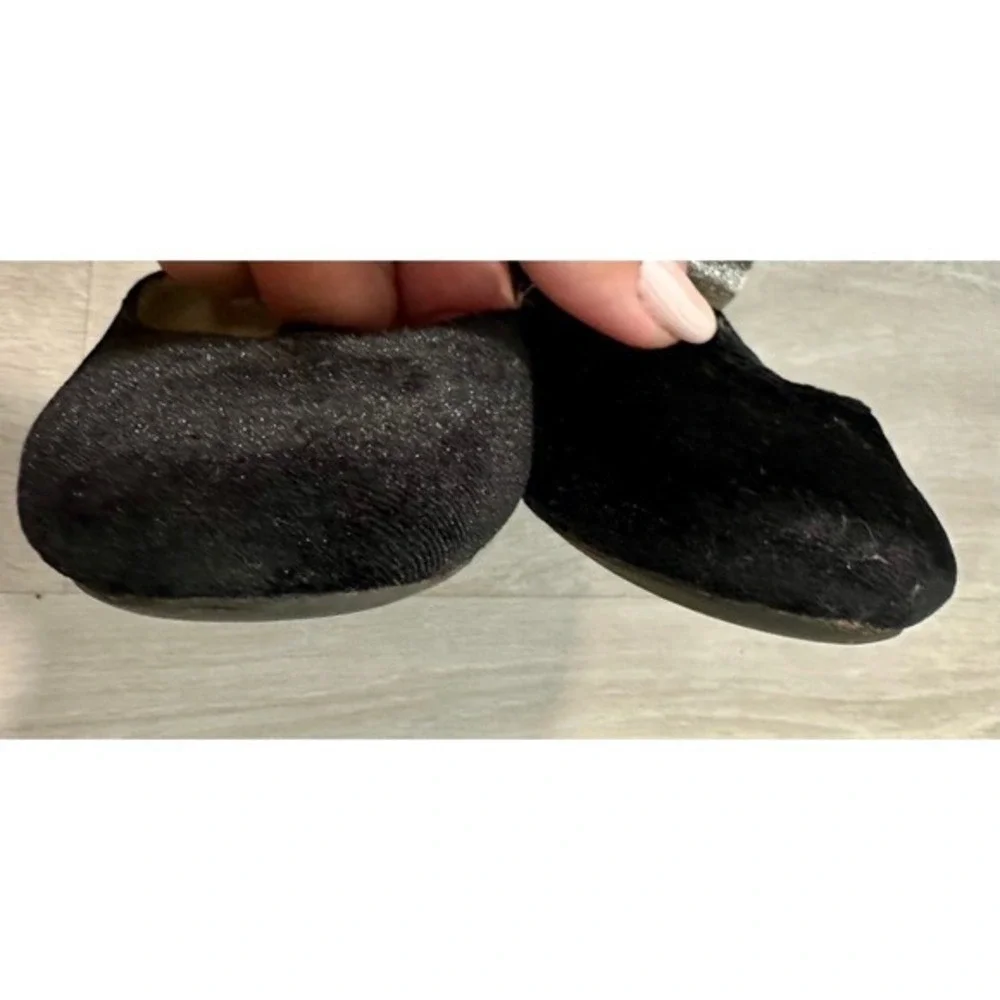 Gymboree Mary Jane Flats Girls 13 Black Good Velvet Silver Glitter Bow T-Strap